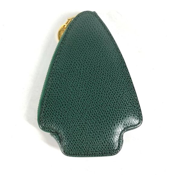 CELINE Rhinestone tree Coin Purse Coin Compartment Wallet Pouch Leather Green - Picture 6 of 8